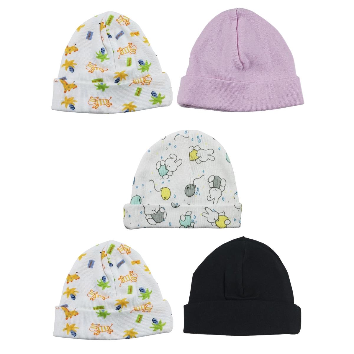 Picture of Bambini LS-0335 Girls Baby Cap - Pink&#44; Black & Print - One Size - 5 per Pack