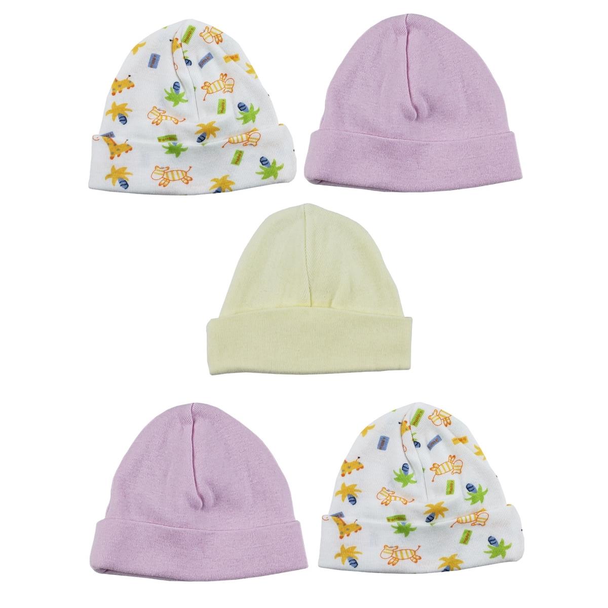 Picture of Bambini LS-0337 Girls Baby Cap - Yellow&#44; Pink & Print - One Size - 5 per Pack
