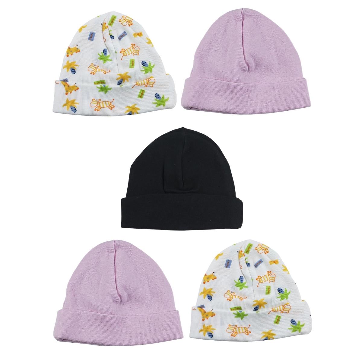 Picture of Bambini LS-0338 Girls Baby Cap - Pink&#44; Black & Print - One Size - 5 per Pack