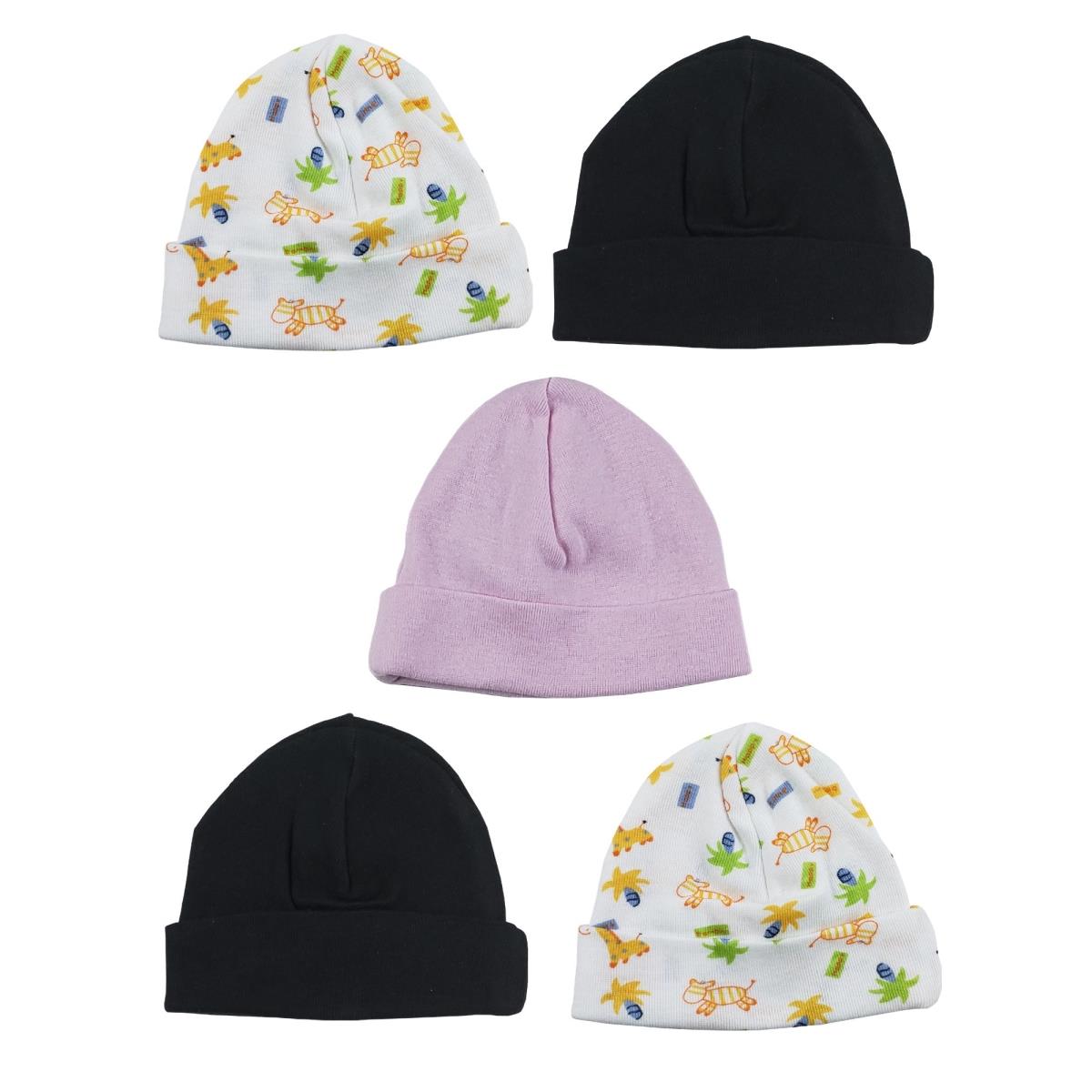 Picture of Bambini LS-0339 Girls Baby Cap - Pink&#44; Black & Print - One Size - 5 per Pack