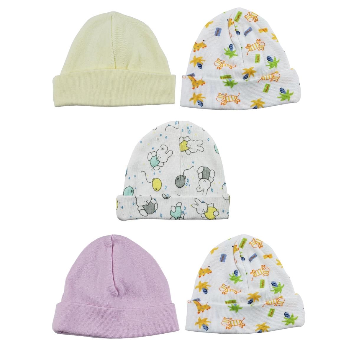 Picture of Bambini LS-0340 Girls Baby Cap - Yellow&#44; Pink & Print - One Size - 5 per Pack