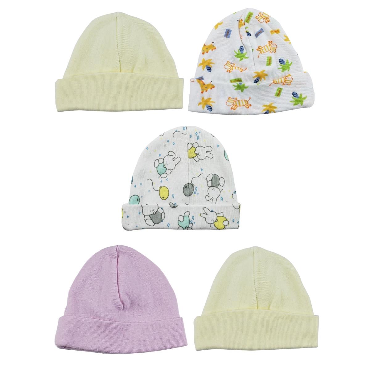 Picture of Bambini LS-0341 Girls Baby Cap - Yellow&#44; Pink & Print - One Size - 5 per Pack