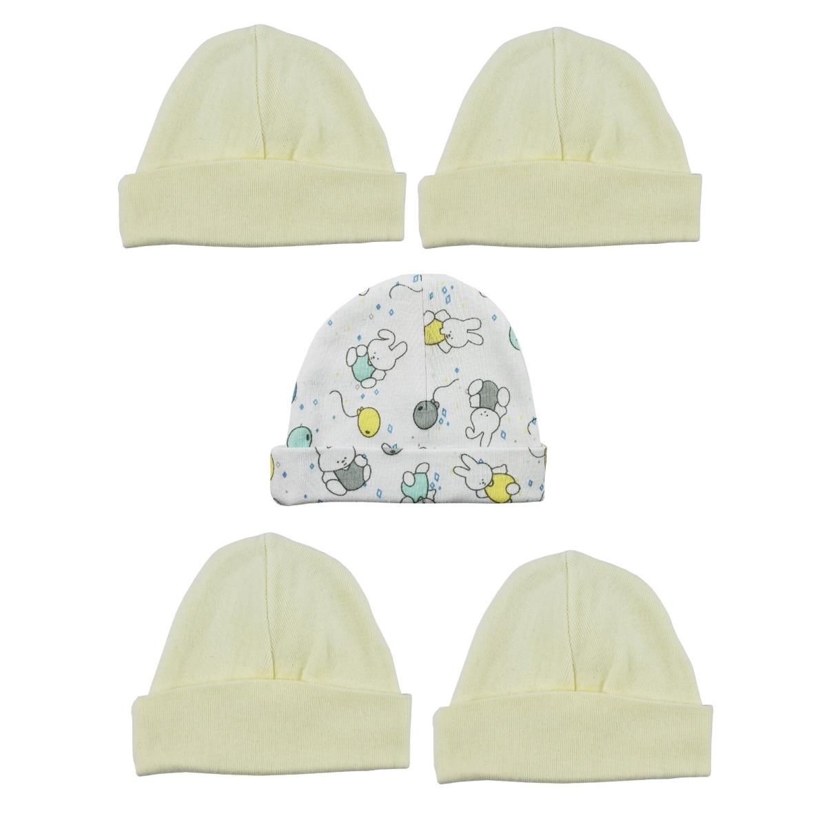 Picture of Bambini LS-0342 Beanie Baby Caps&#44; Yellow & Print - One Size - 5 per Pack