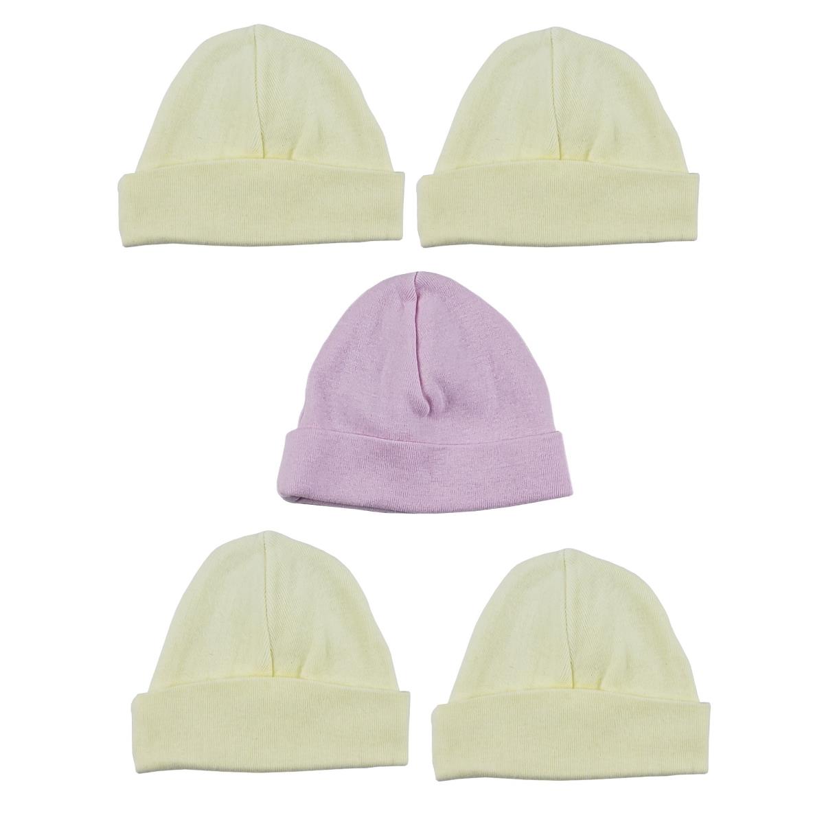 Picture of Bambini LS-0343 Girls Baby Cap&#44; Yellow & Pink - One Size - 5 per Pack