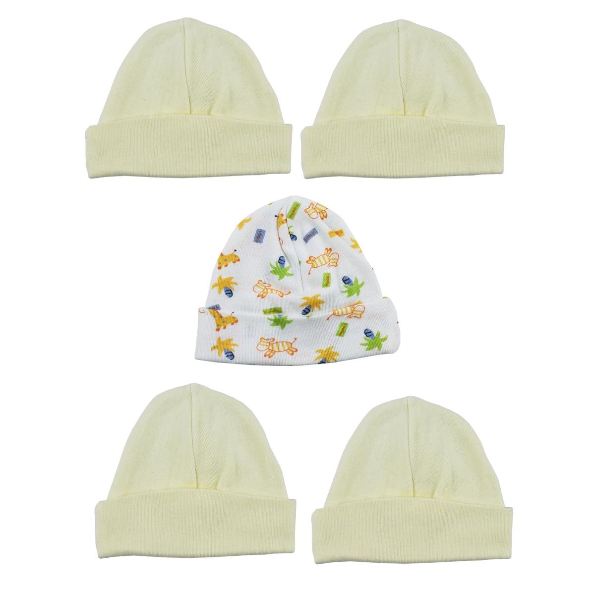 Picture of Bambini LS-0344 Beanie Baby Caps&#44; Yellow & Print - One Size - 5 per Pack