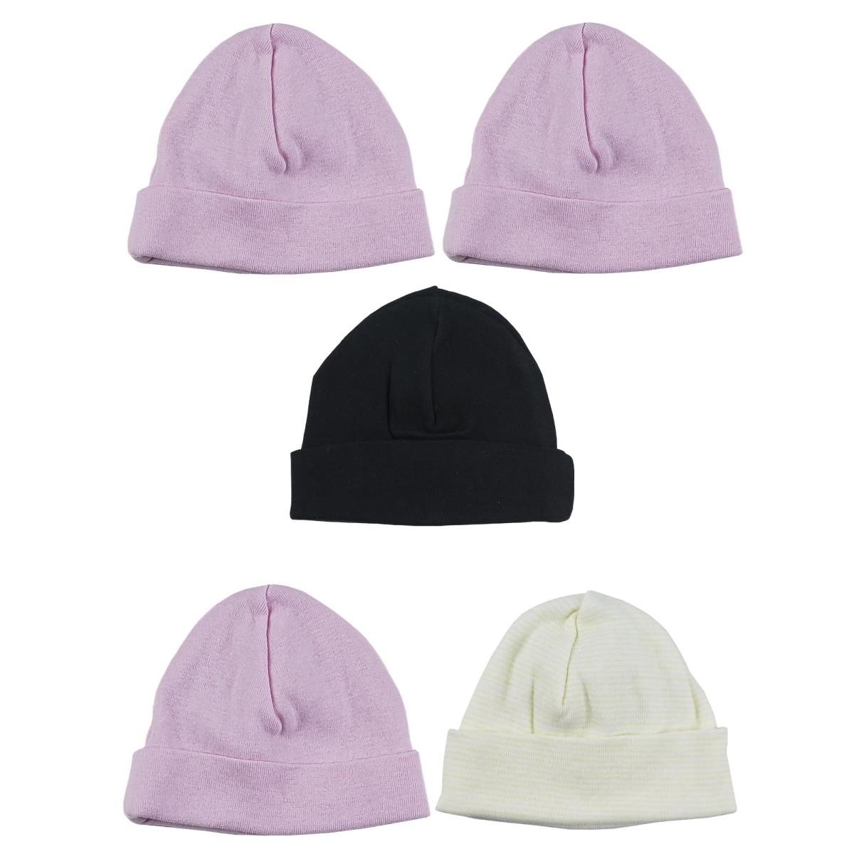 Picture of Bambini LS-0347 Girls Baby Cap - Pink&#44; Black & Yellow - One Size - 5 per Pack