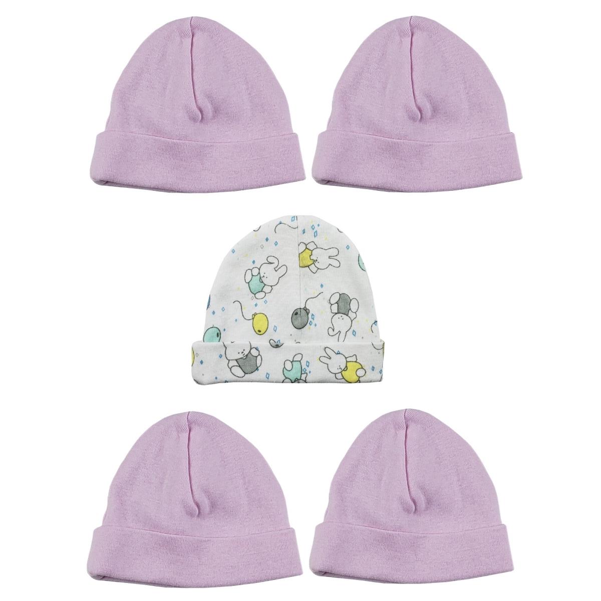 Picture of Bambini LS-0348 Girls Baby Cap&#44; Pink & Print - One Size - 5 per Pack