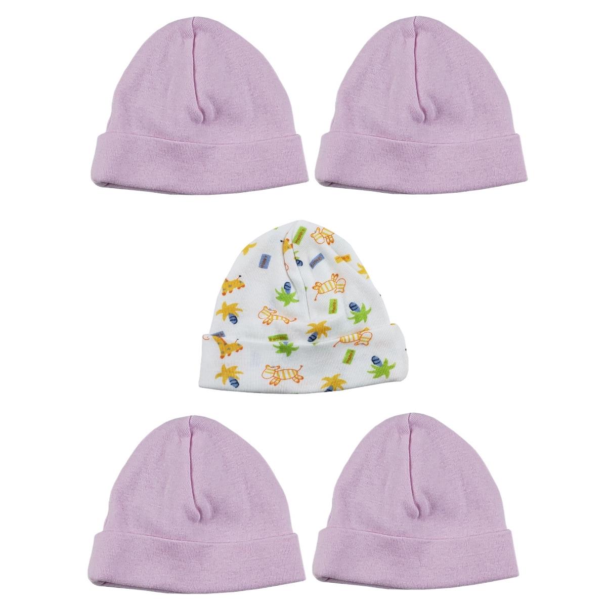 LS-0349 Girls Baby Cap, Pink & Print - One Size - 5 per Pack