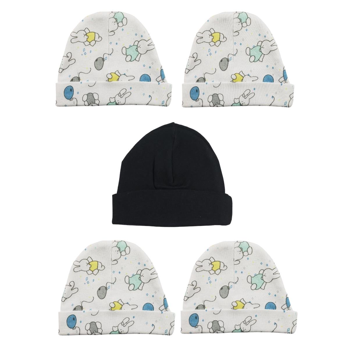 LS-0351 Beanie Baby Caps, Black & Print - One Size - 5 per Pack