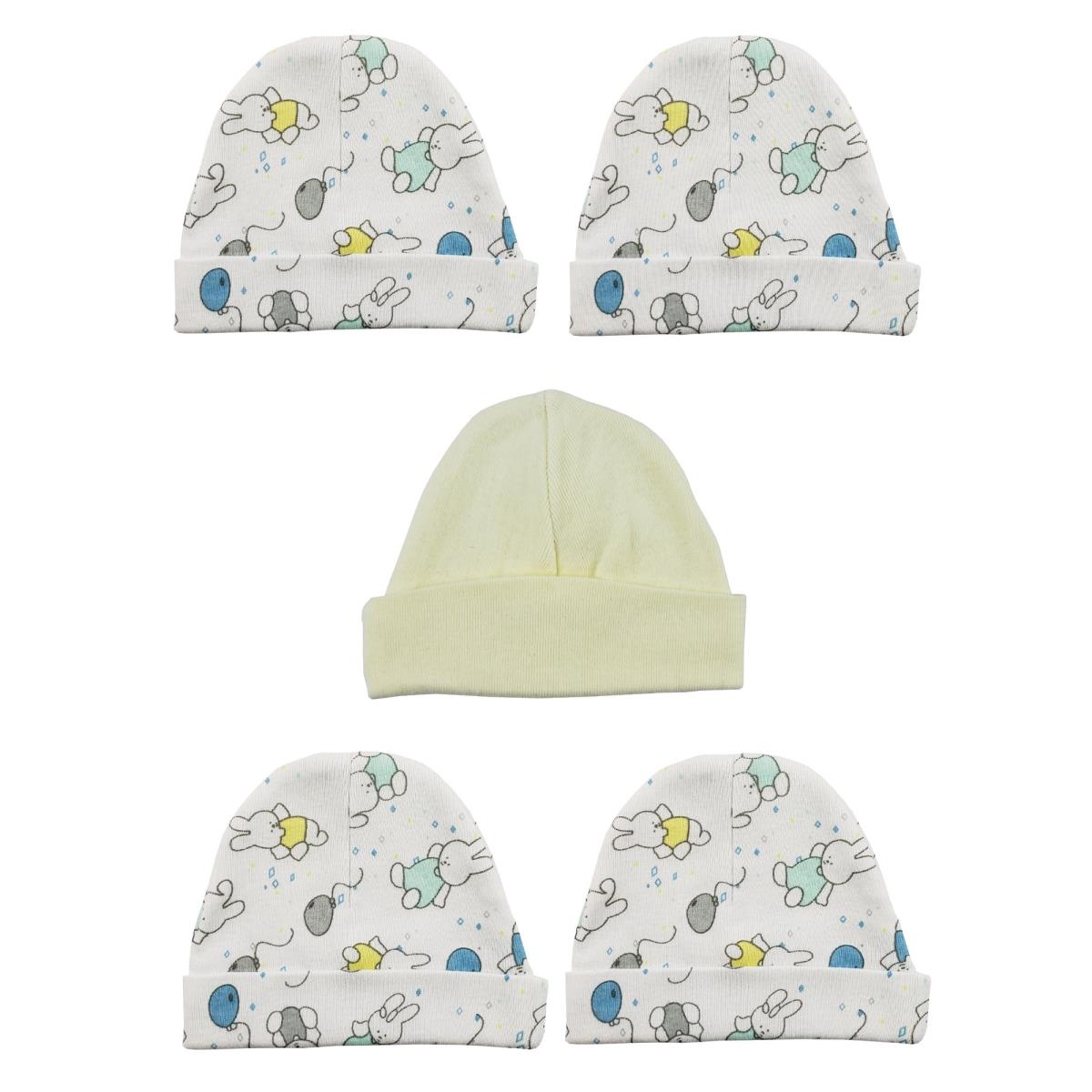 LS-0352 Beanie Baby Caps, Yellow & Print - One Size - 5 per Pack