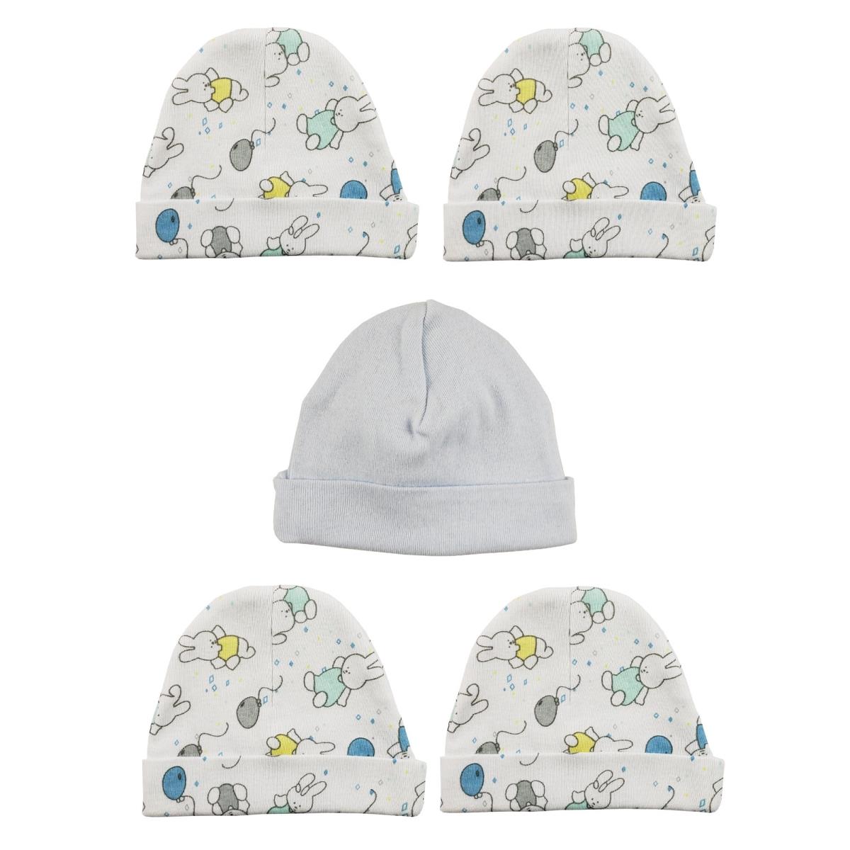 LS-0354 Boys Baby Cap, Blue & Print - One Size - 5 per Pack