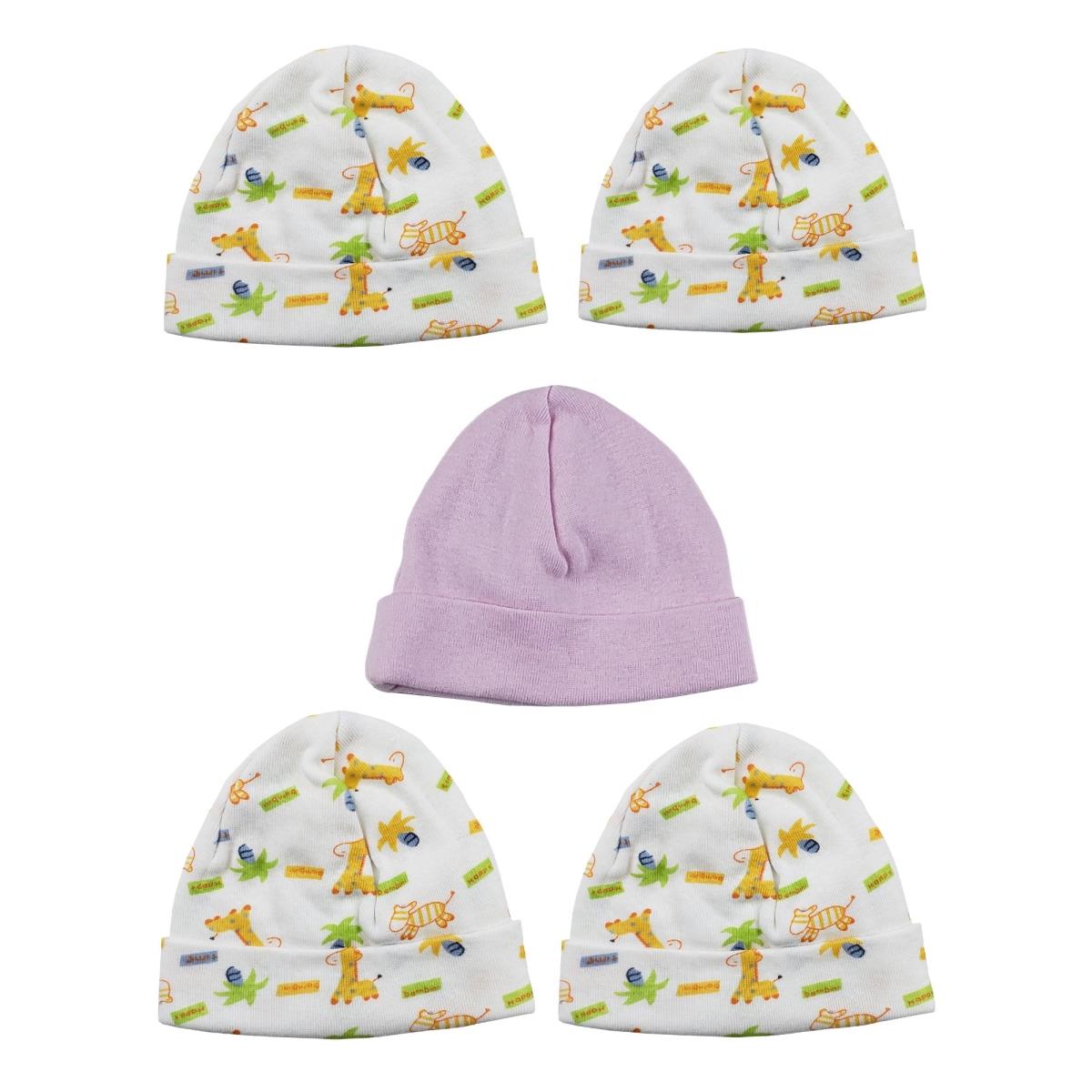 LS-0358 Girls Baby Cap, Pink & Prints - One Size - 5 per Pack