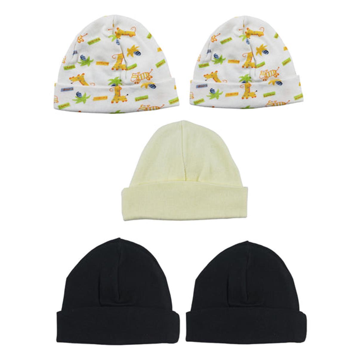 LS-0370 Beanie Baby Caps - Black, Yellow & Prints - One Size - 5 per Pack