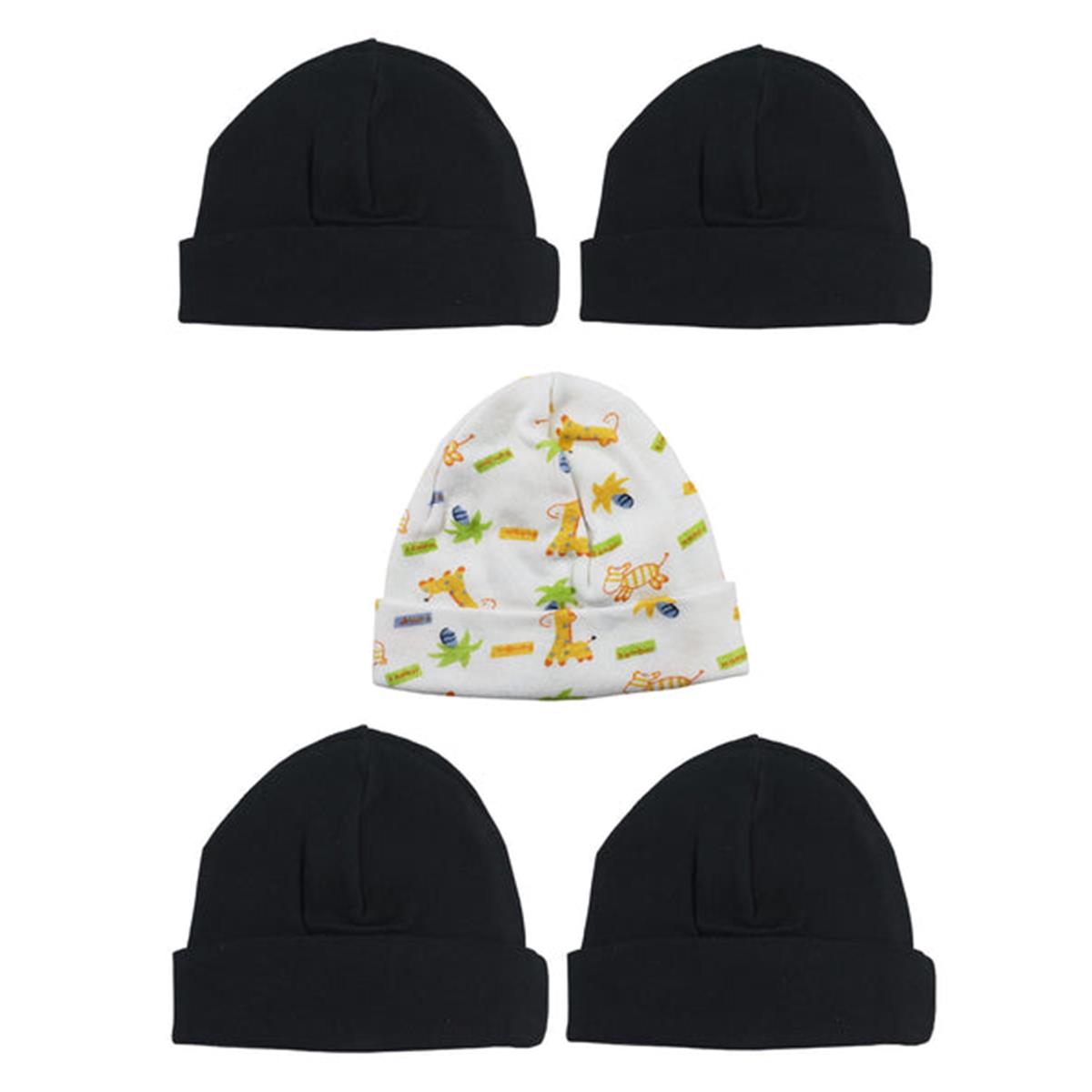LS-0372 Beanie Baby Caps, Black & Print - One Size - 5 per Pack