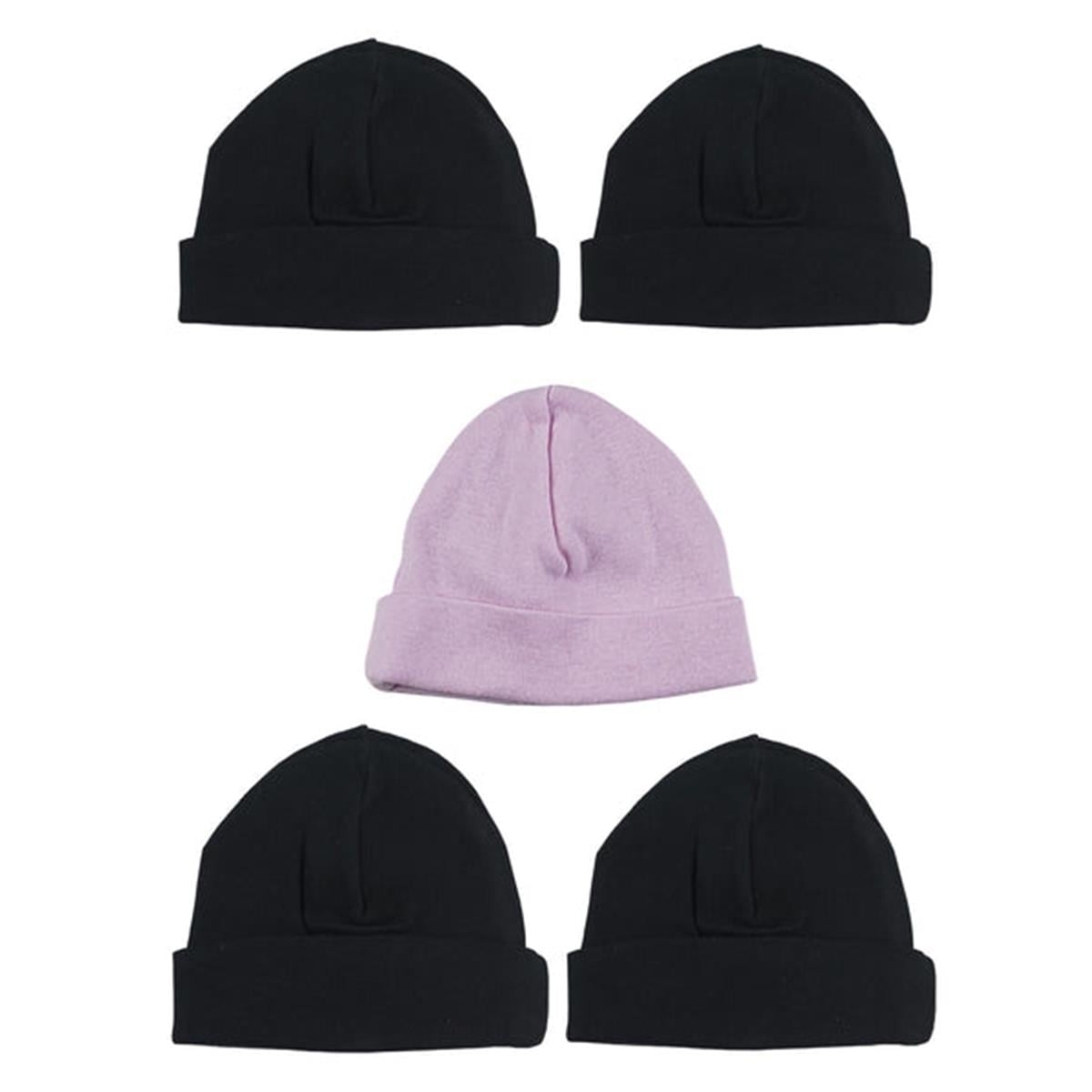 LS-0374 Girls Baby Cap, Pink & Black - One Size - 5 per Pack