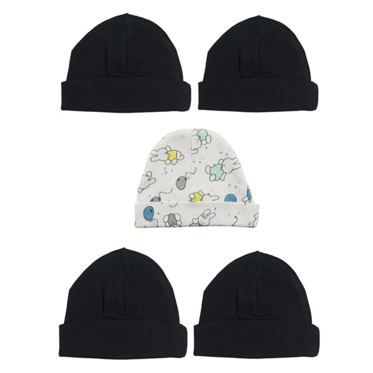 LS-0375 Beanie Baby Caps, Black & Print - One Size - 5 per Pack