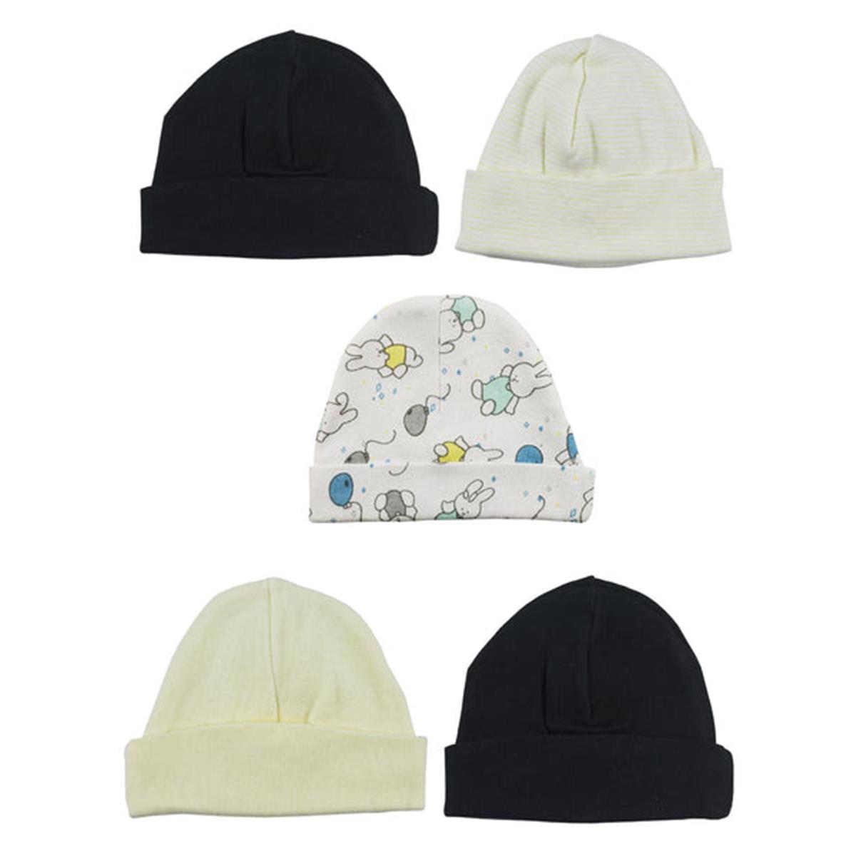 LS-0376 Beanie Baby Caps - Black, Yellow & Prints - One Size - 5 per Pack