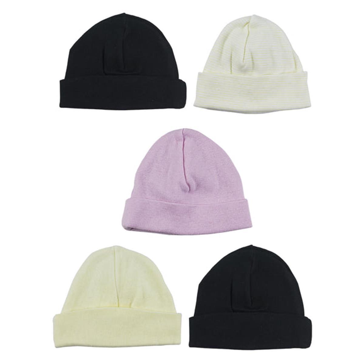 LS-0378 Girls Baby Cap - Pink, Black & Yellow - One Size - 5 per Pack