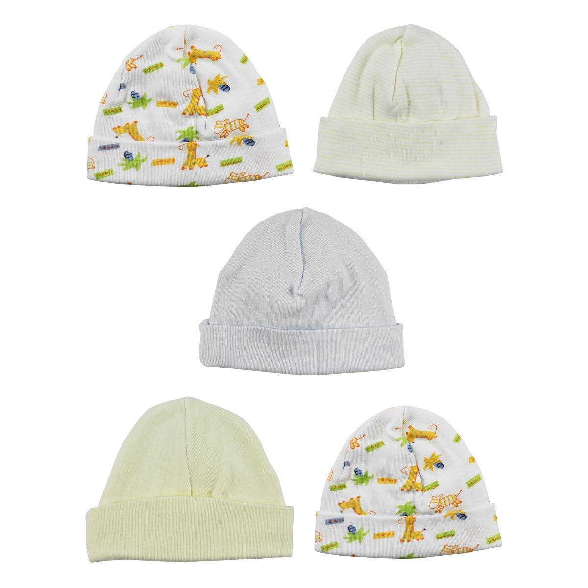 LS-0381 Boy Baby Cap - Blue, Yellow & Print - One Size - 5 per Pack