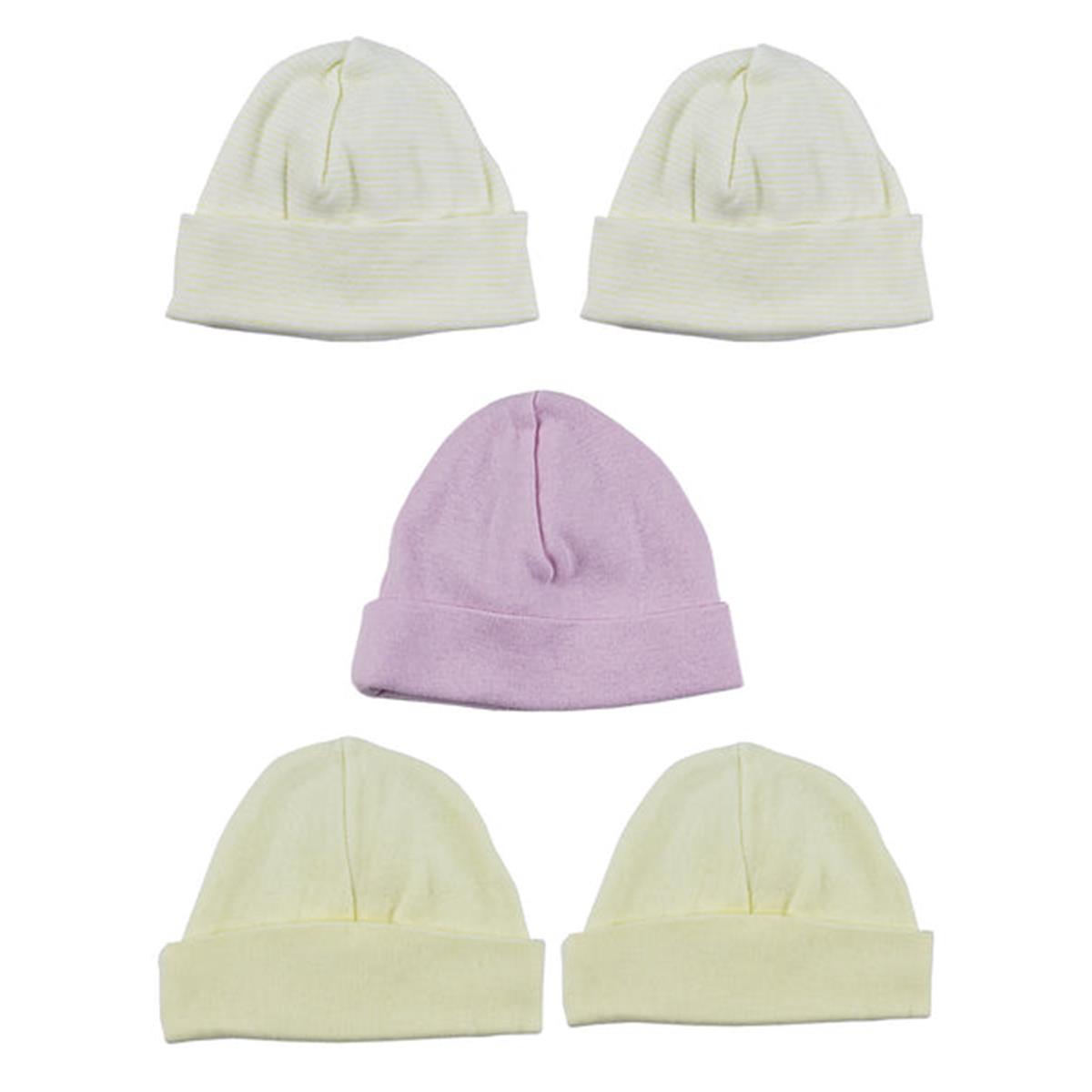 LS-0384 Girls Baby Cap, Pink & Yellow - One Size - 5 per Pack