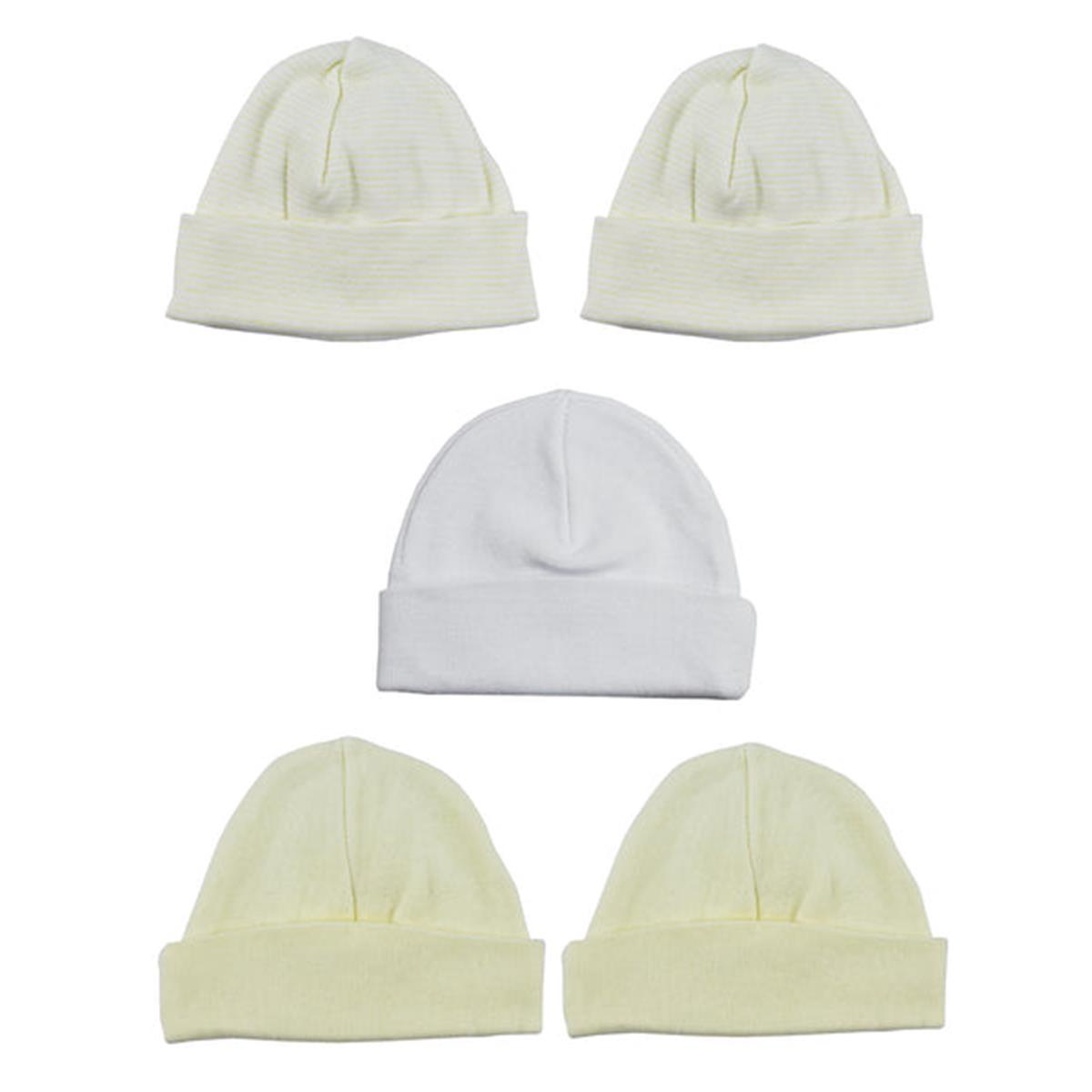 LS-0385 Beanie Baby Caps, White & Yellow - One Size - 5 per Pack