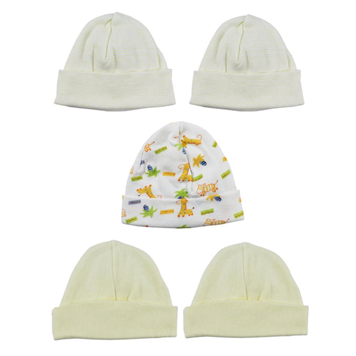LS-0386 Beanie Baby Caps, Yellow & Print - One Size - 5 per Pack