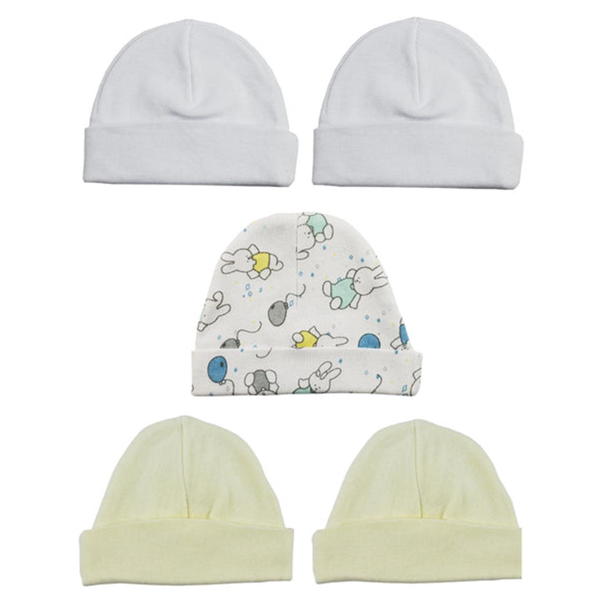 LS-0392 Beanie Baby Caps - White, Yellow & White - One Size - 5 per Pack