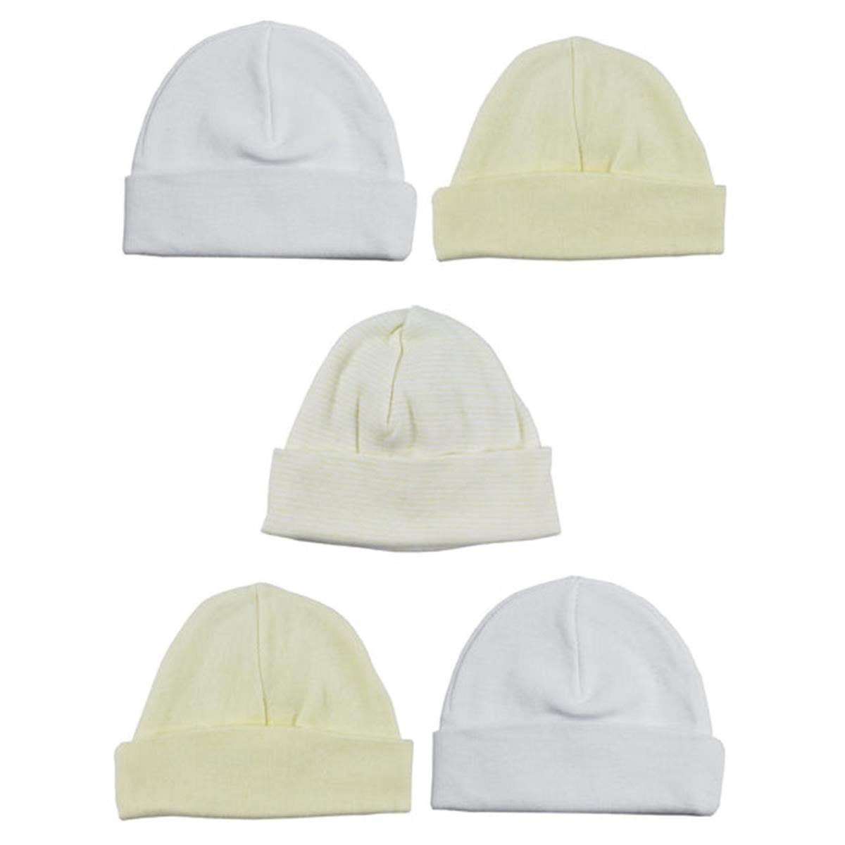 LS-0396 Beanie Baby Caps, White & Yellow - One Size - 5 per Pack