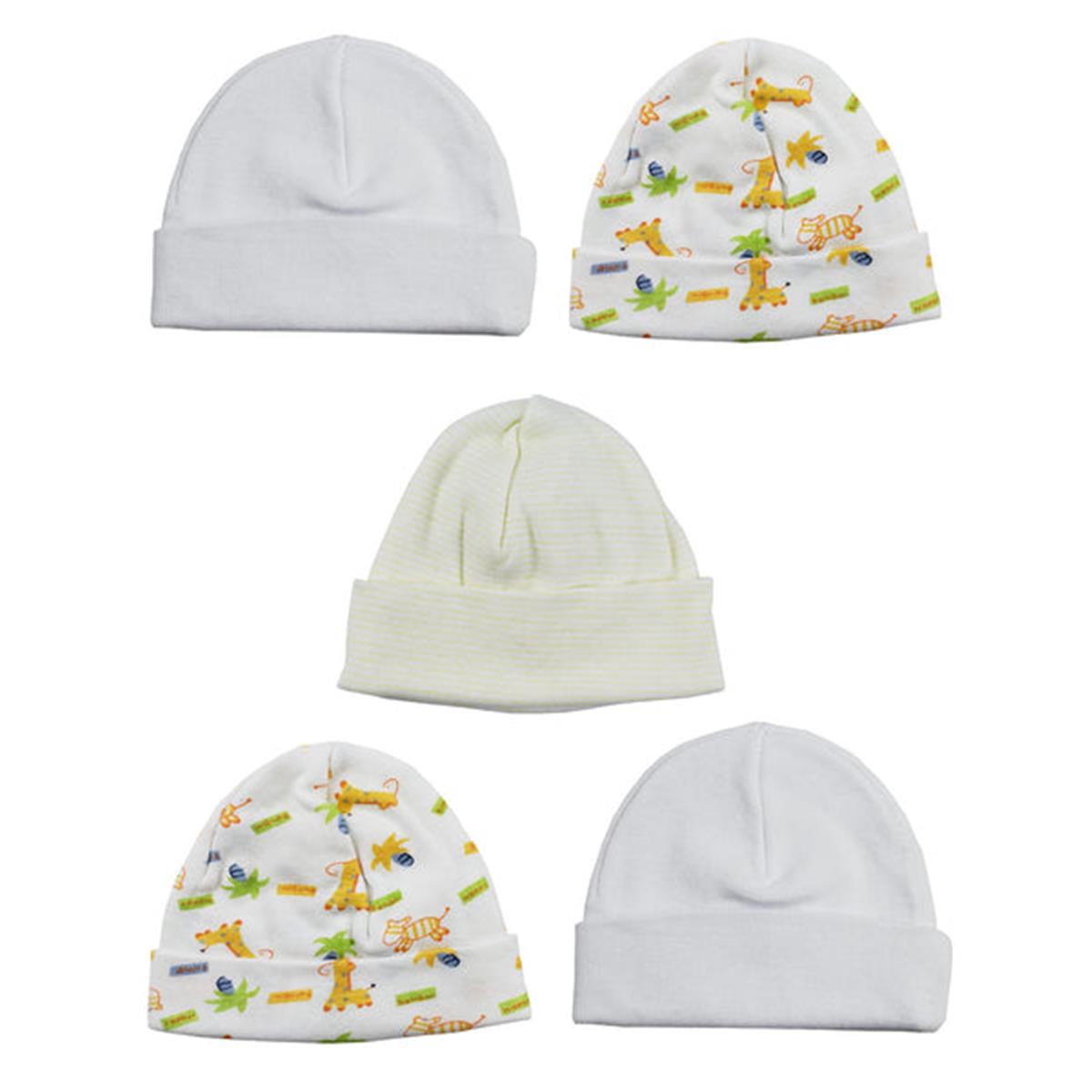 LS-0397 Beanie Baby Caps - White, Yellow & Print - One Size - 5 per Pack