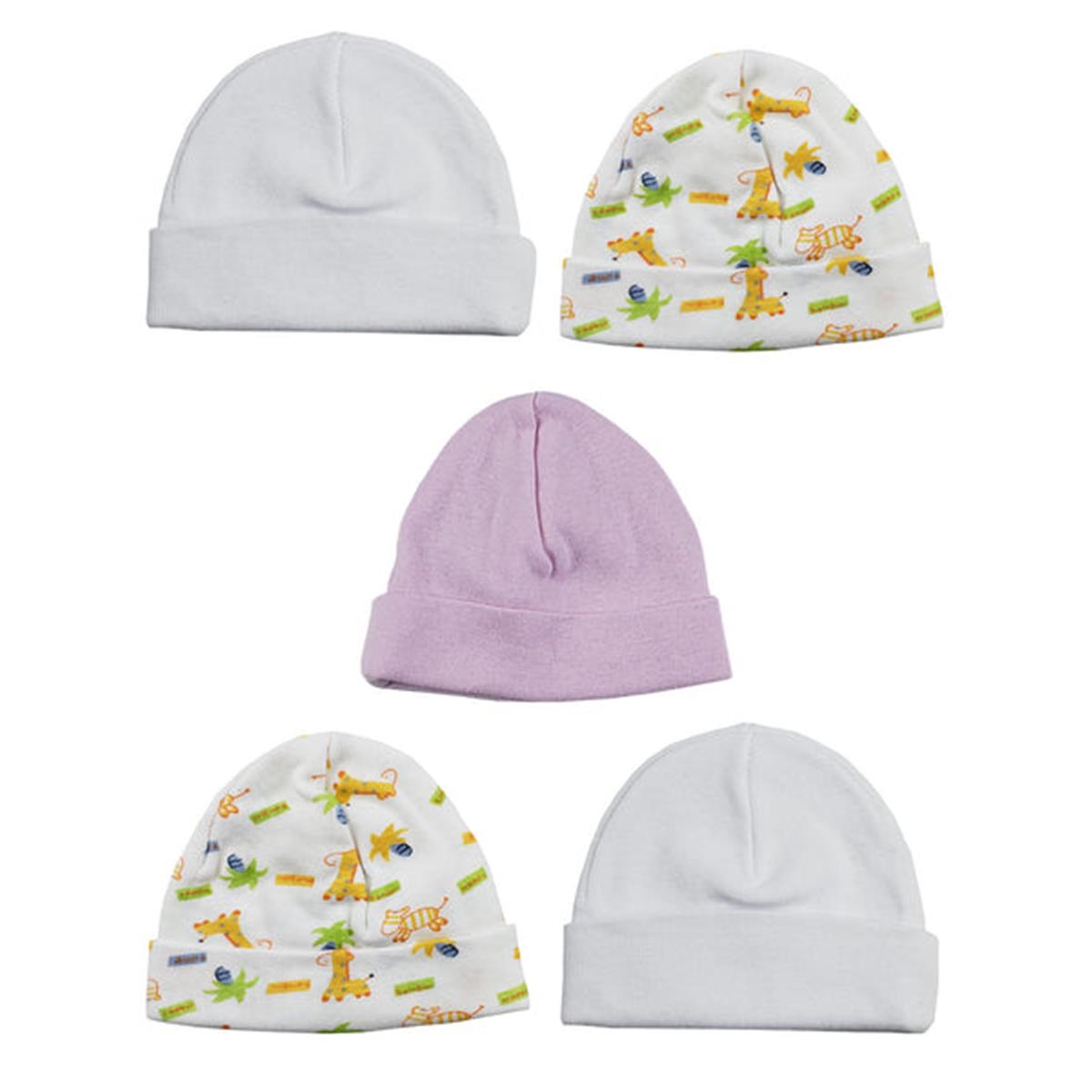 LS-0398 Girls Baby Cap - Pink, White & Print - One Size - 5 per Pack