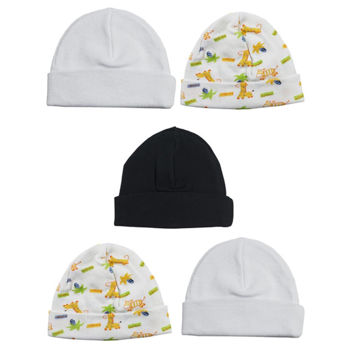 LS-0399 Beanie Baby Caps - White, Black & Print - One Size - 5 per Pack