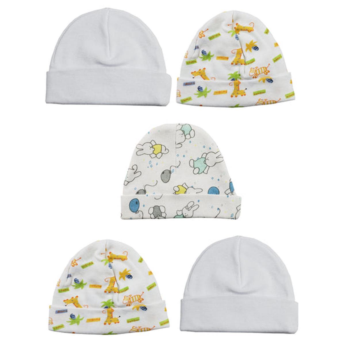 LS-0400 Beanie Baby Caps, White & Print - One Size - 5 per Pack