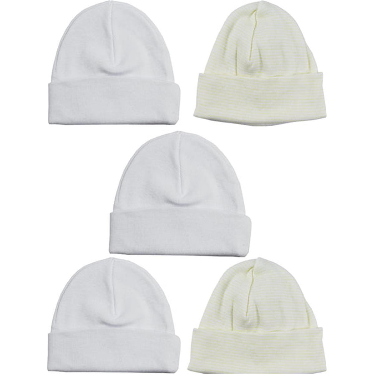 LS-0403 Beanie Baby Caps, White & Yellow - One Size - 5 per Pack