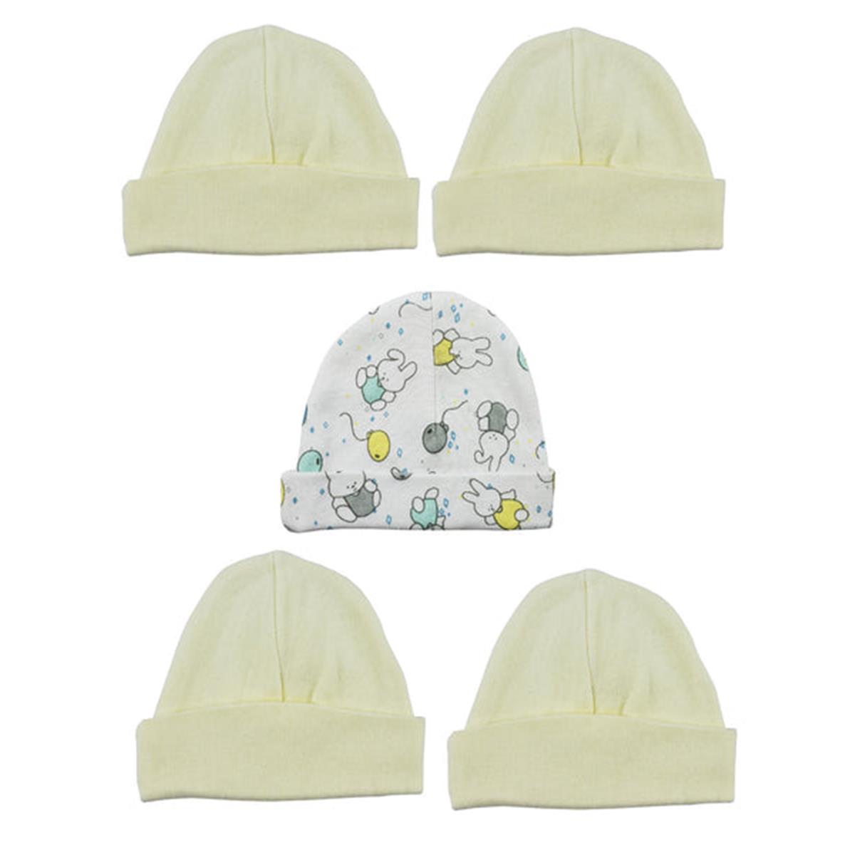 LS-0406 Beanie Baby Caps, Yellow & Print - One Size - 5 per Pack