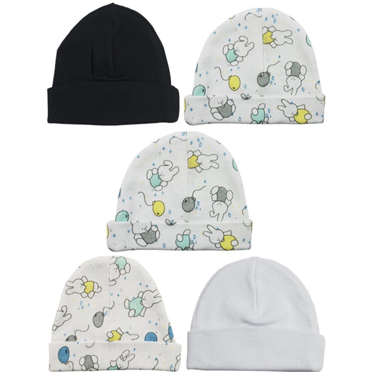 LS-0407 Beanie Baby Caps - White, Black & Print - One Size - 5 per Pack