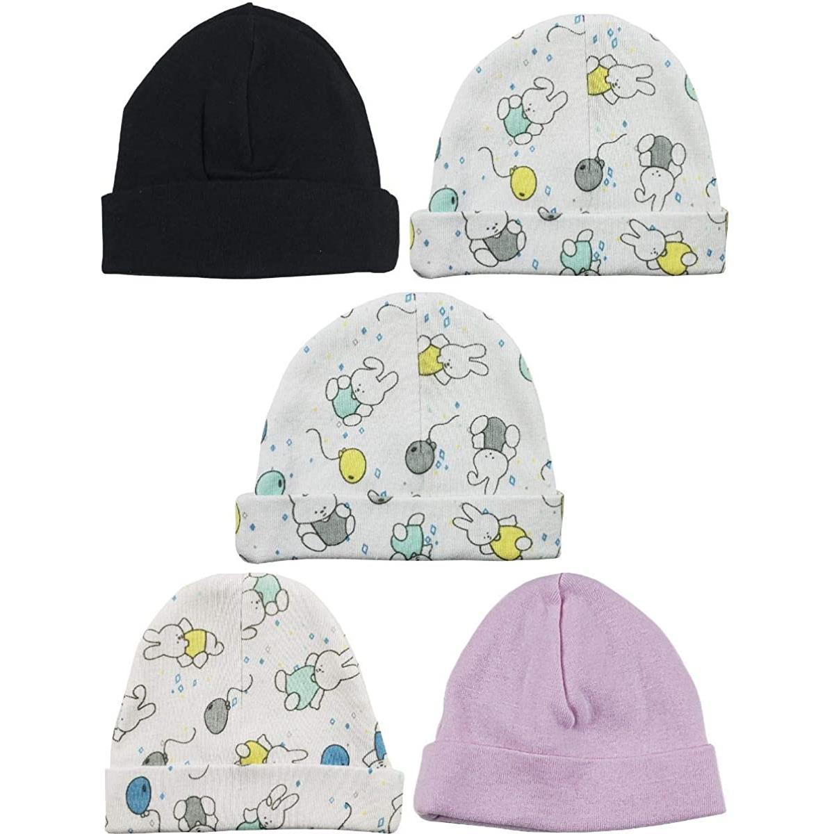 LS-0408 Girls Baby Cap - Pink, Black & Print - One Size - 5 per Pack