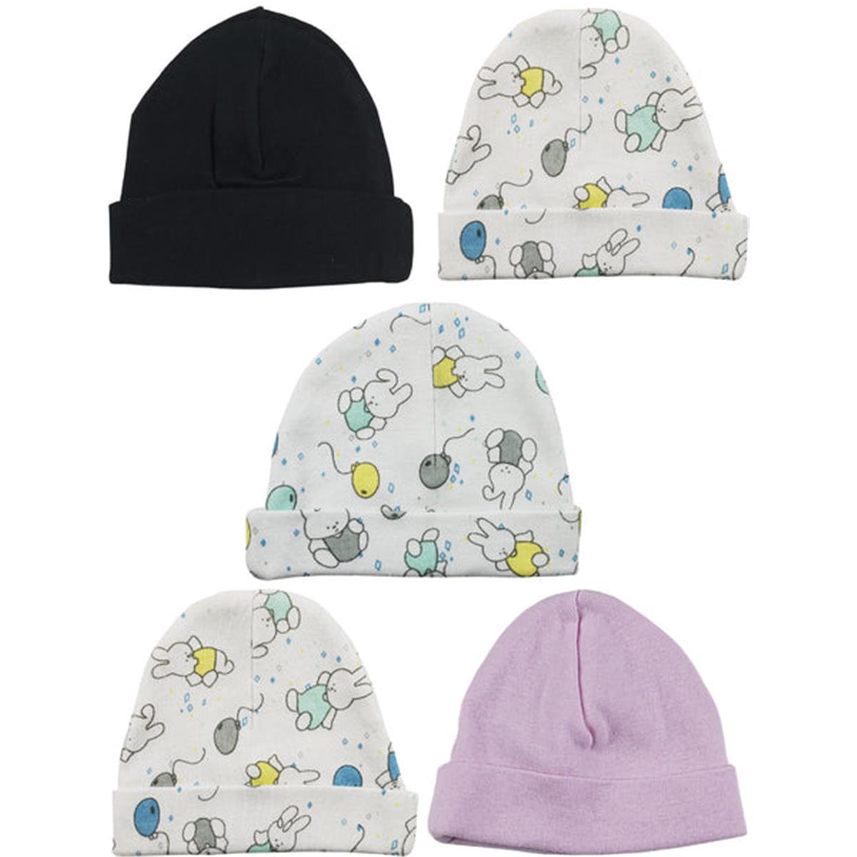 LS-0409 Girls Baby Cap - Pink, Black & Print - One Size - 5 per Pack