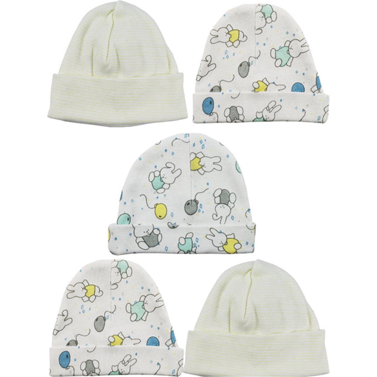 LS-0410 Beanie Baby Caps - White, Yellow & Print - One Size - 5 per Pack