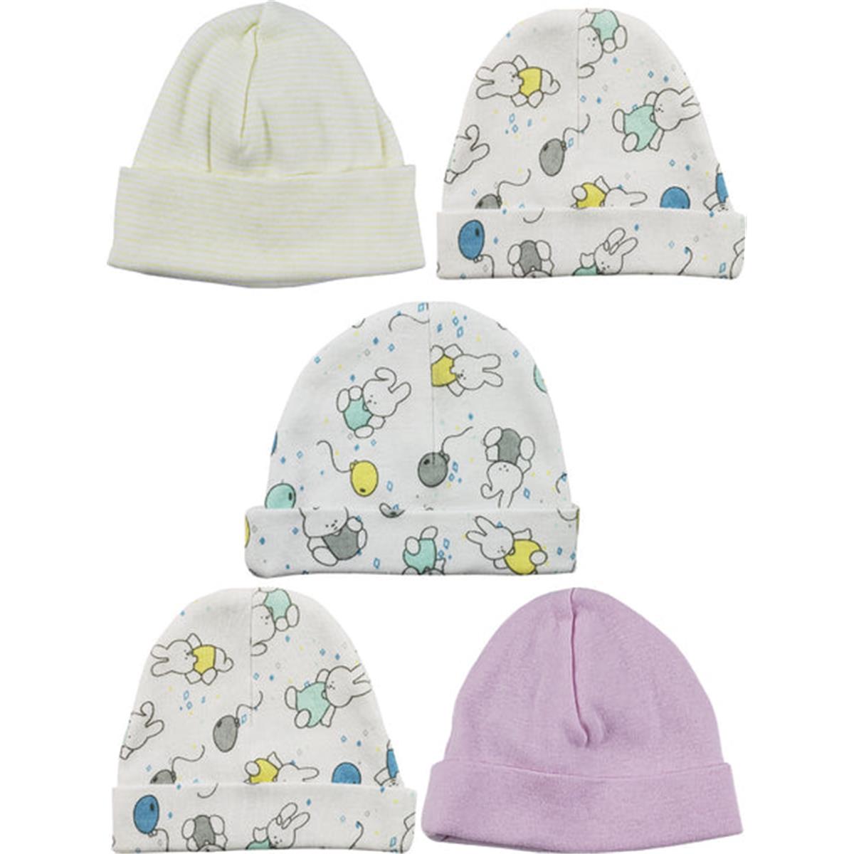 LS-0411 Girls Baby Cap - Pink, Yellow & Print - One Size - 5 per Pack