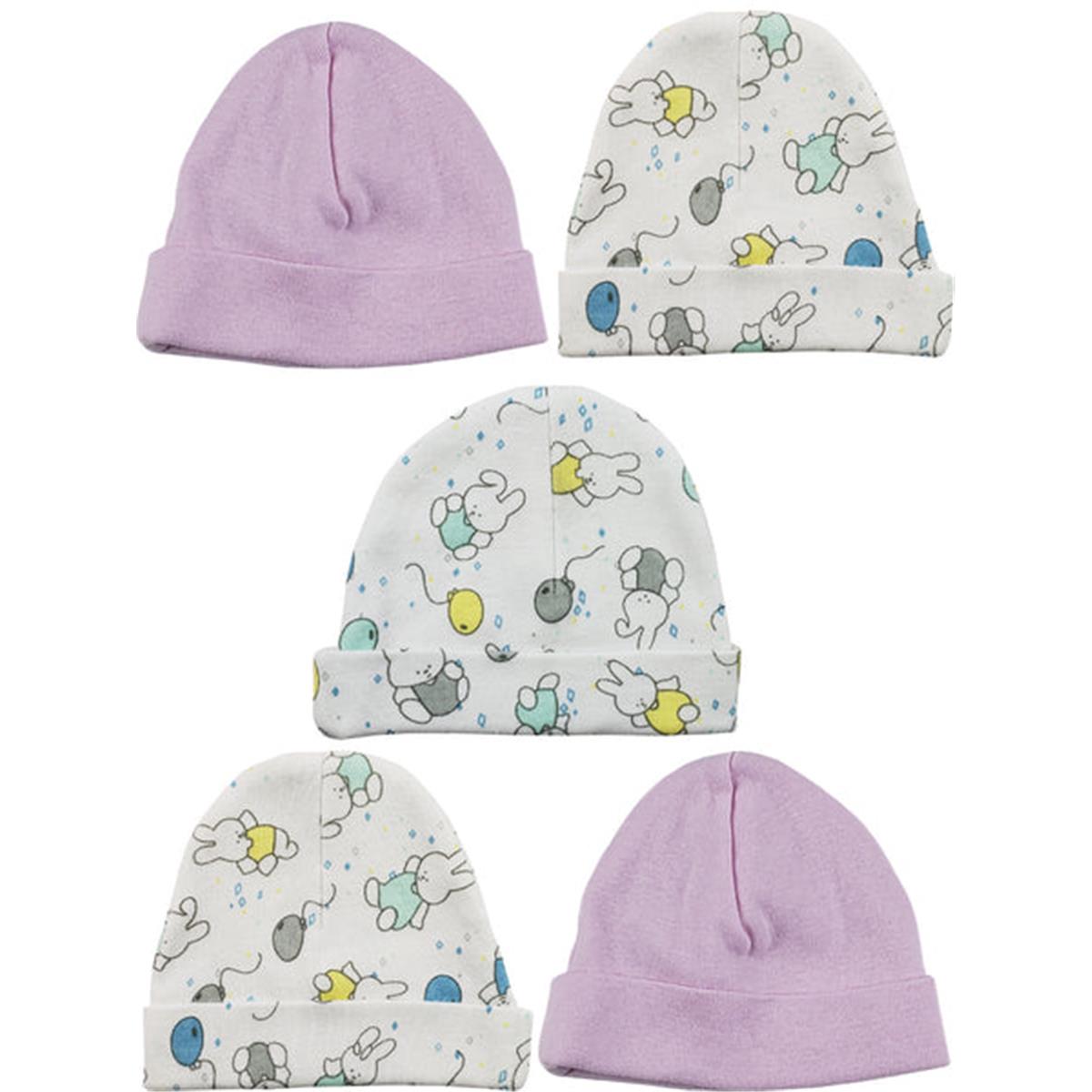 LS-0412 Girls Baby Cap, Pink & Print - One Size - 5 per Pack