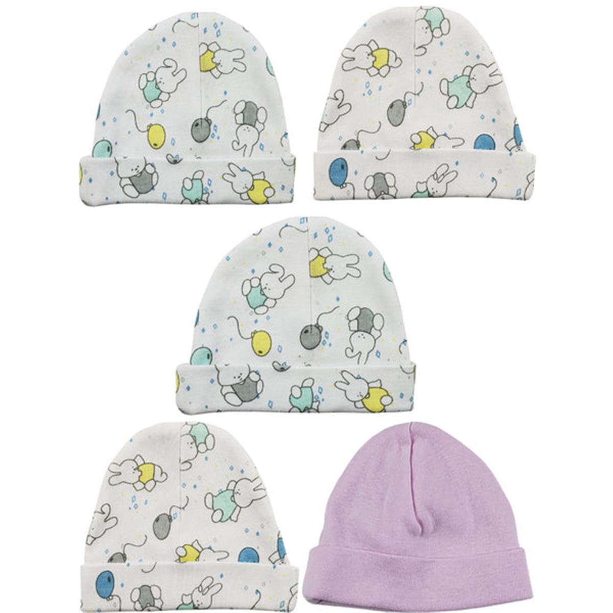 LS-0413 Girls Baby Cap, Pink & Print - One Size - 5 per Pack