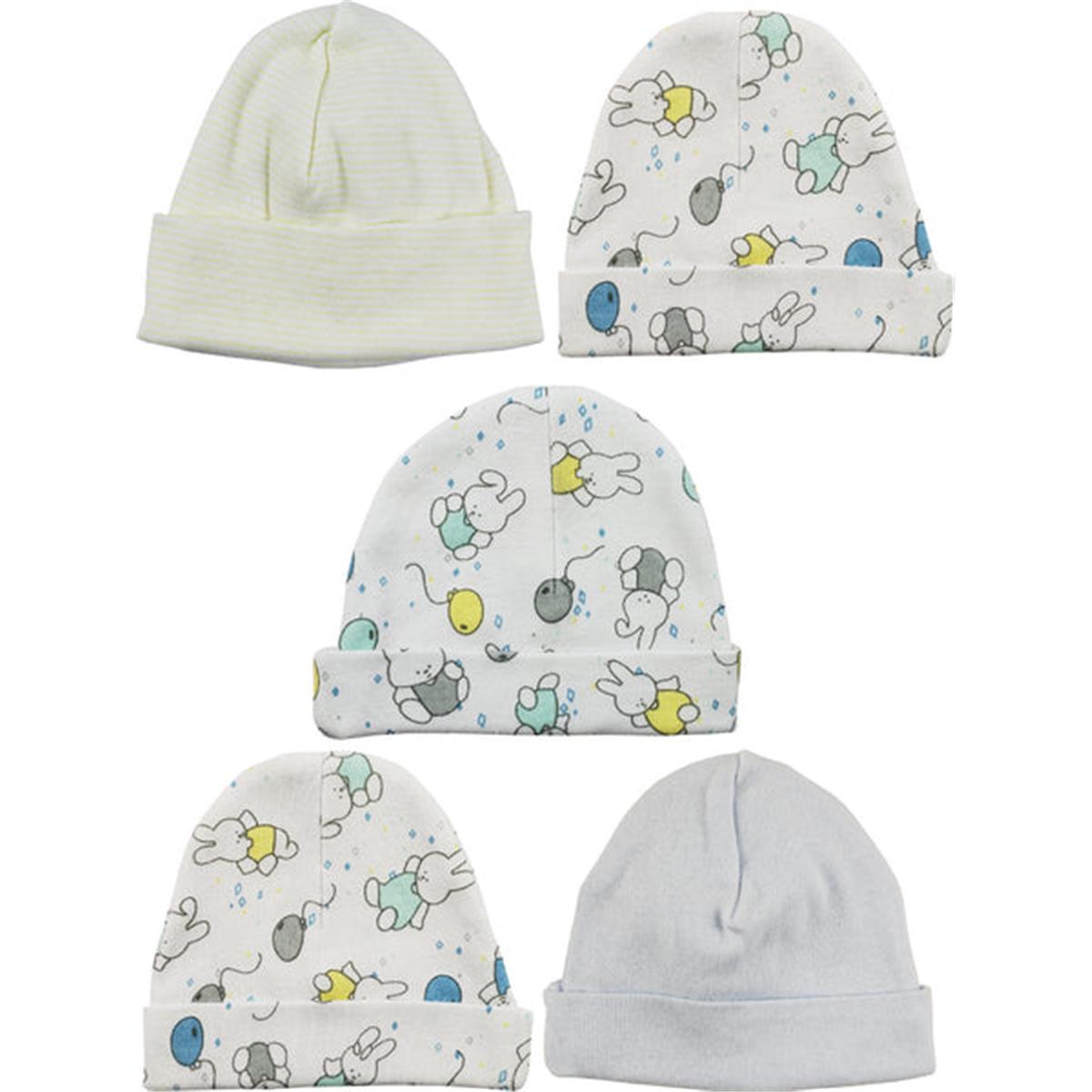 LS-0415 Boys Baby Cap - Blue, Yellow & Print - One Size - 5 per Pack