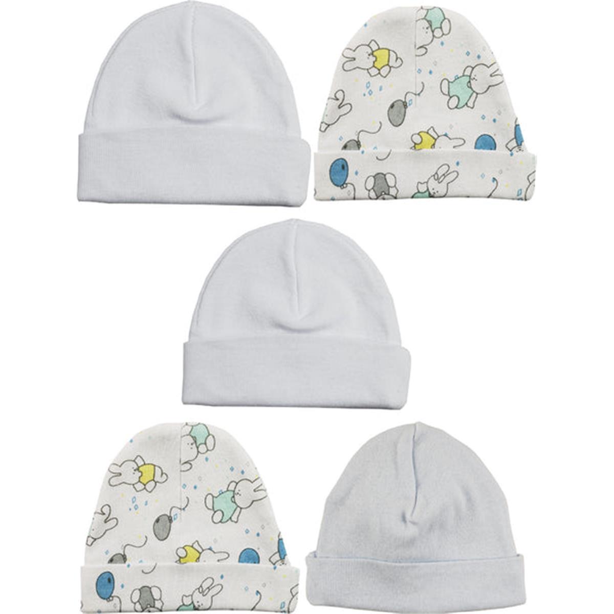 LS-0416 Boys Baby Cap - Blue, White & Print - One Size - 5 per Pack