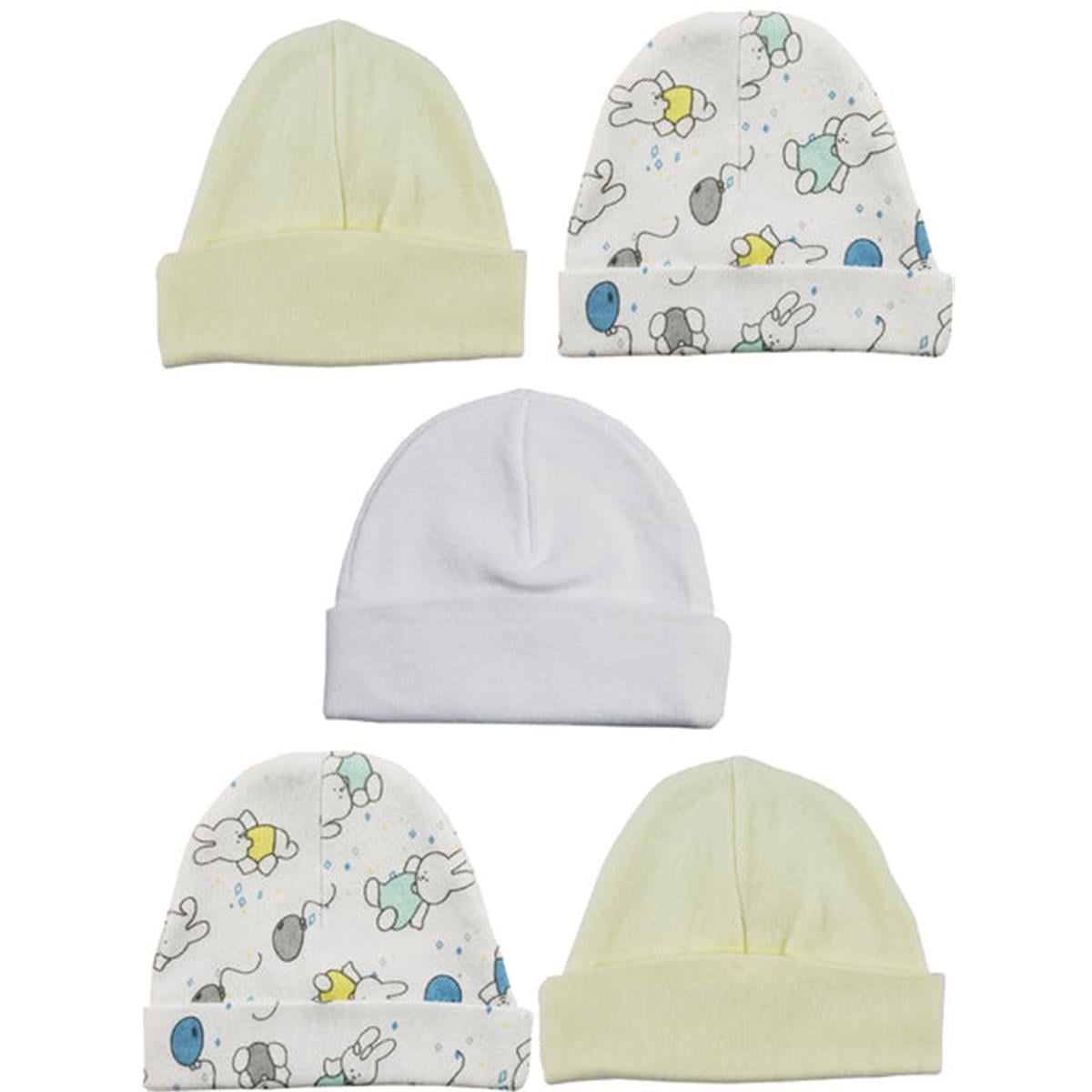 LS-0417 Beanie Baby Caps - White, Yellow & Print - One Size - 5 per Pack