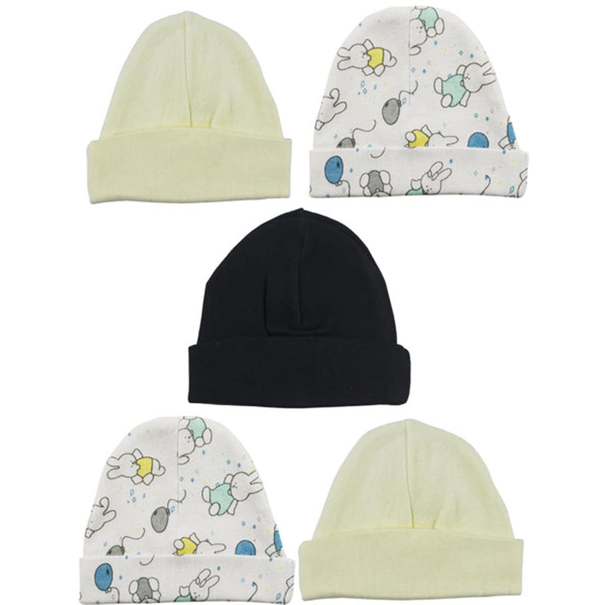 LS-0418 Beanie Baby Caps - White, Yellow, Black & Print - One Size - 5 per Pack