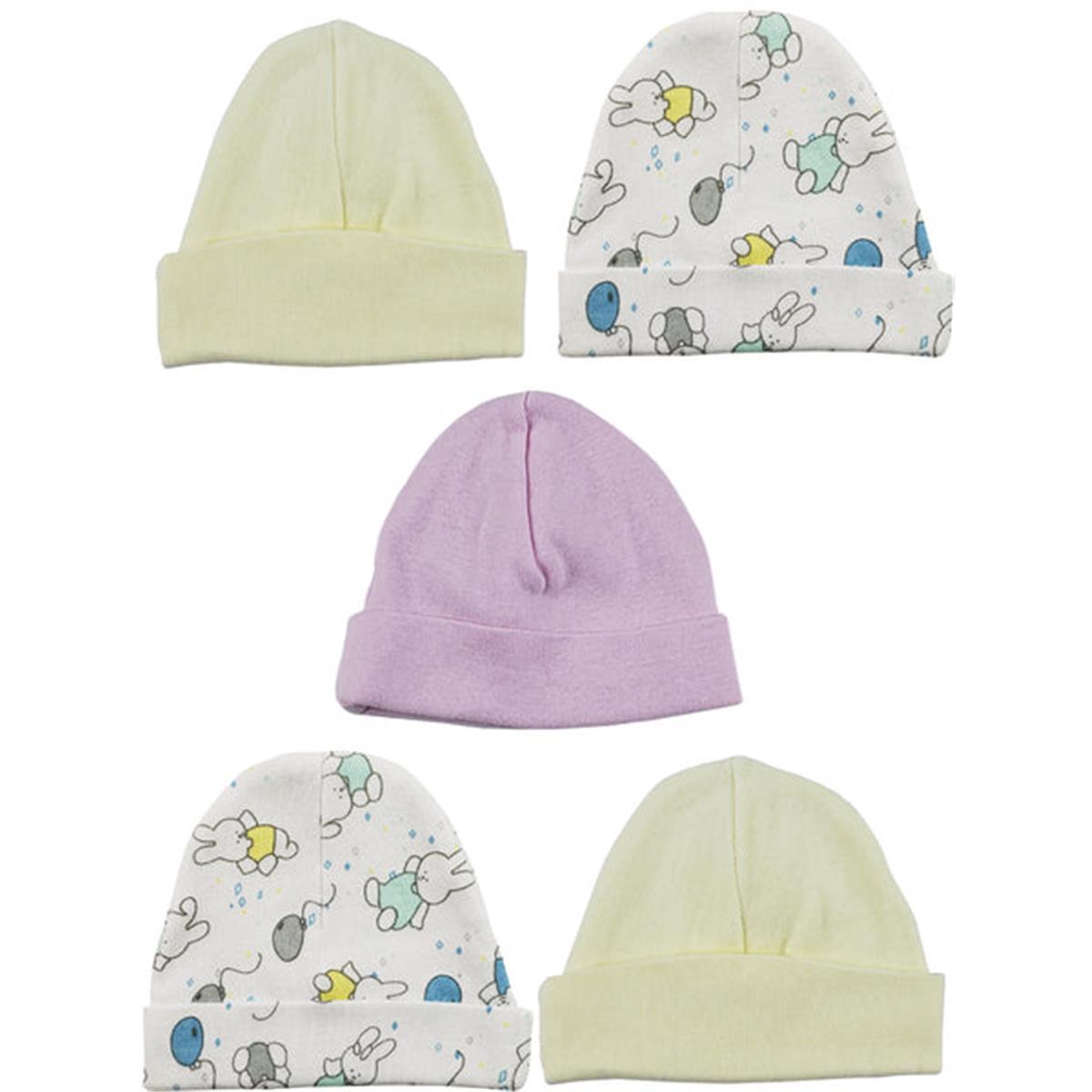 LS-0419 Girls Baby Cap - Pink, Yellow & Print - One Size - 5 per Pack