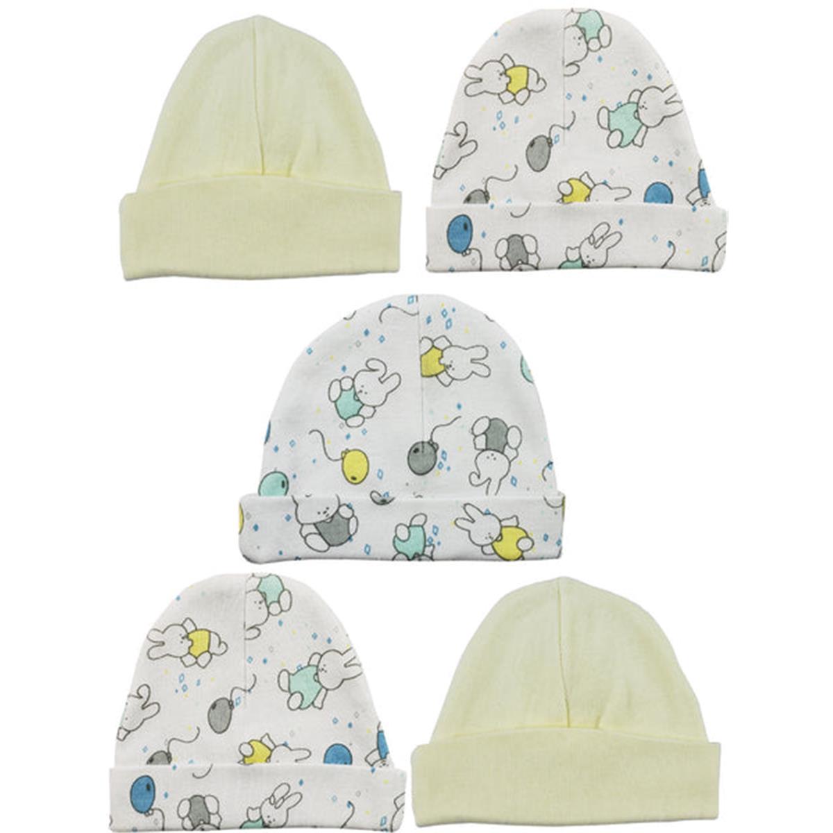 LS-0421 Beanie Baby Caps - White, Yellow & Print - One Size - 5 per Pack