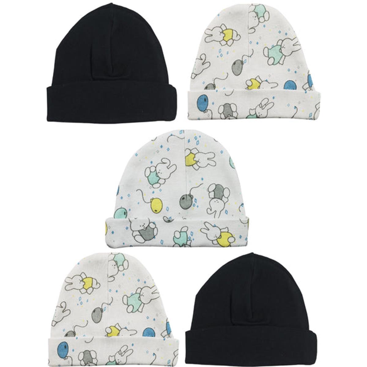 LS-0422 Beanie Baby Caps - White, Black & Print - One Size - 5 per Pack