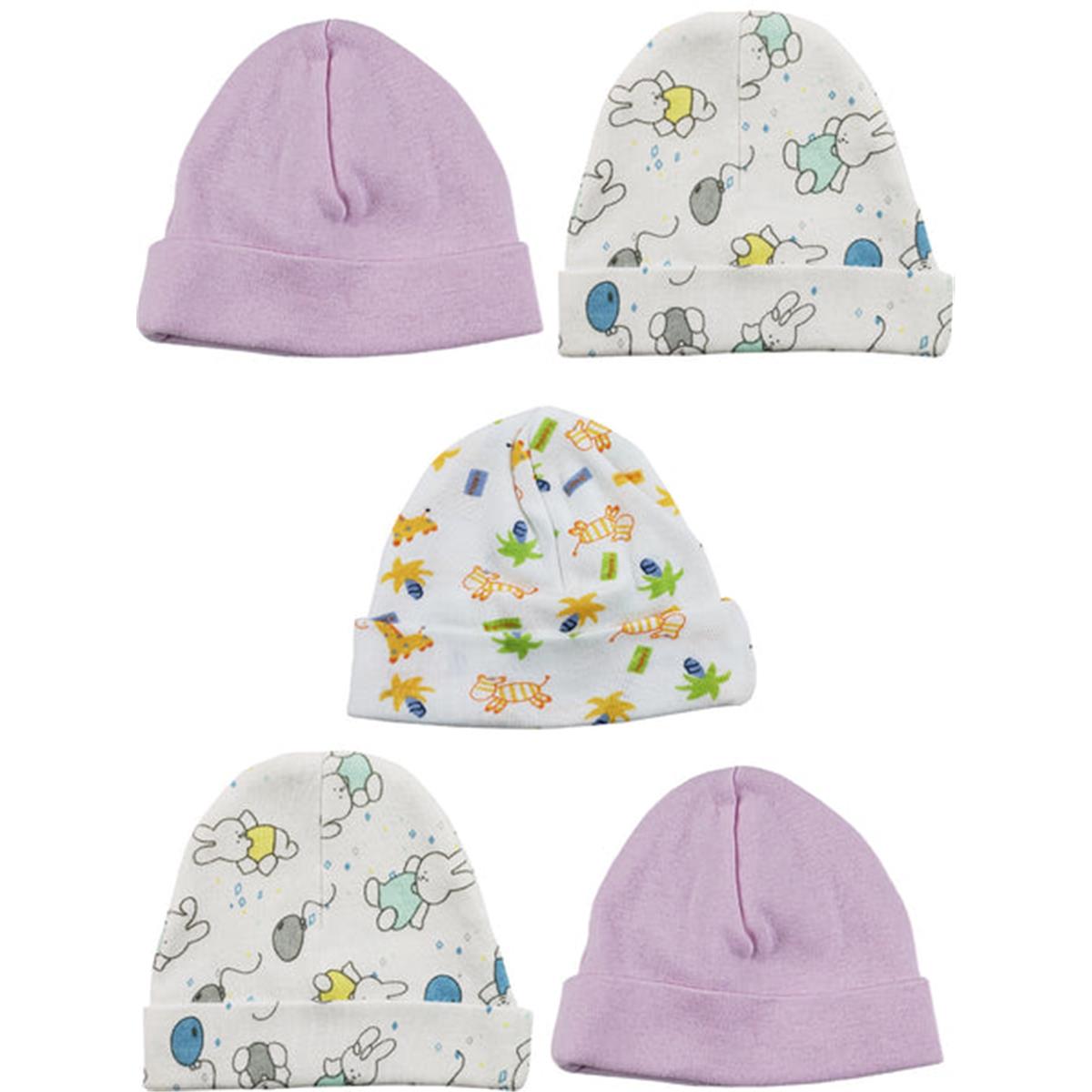 LS-0423 Girls Baby Cap, Pink & Print - One Size - 5 per Pack