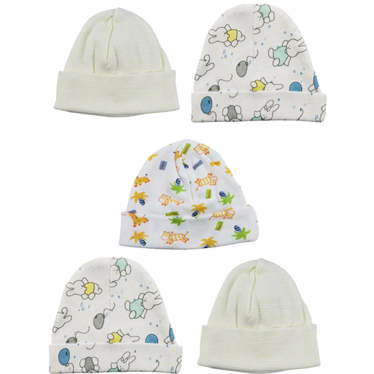 LS-0424 Beanie Baby Caps, White & Print - One Size - 5 per Pack